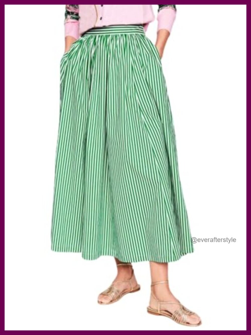 CHARTOU Women Striped Flowy A-Line Long Skirt with Pockets